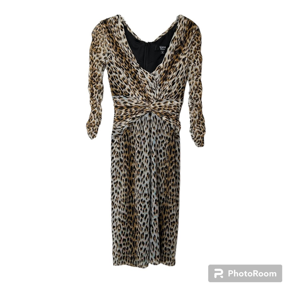 Tadashi Collection Mesh Cheetah Print Dress Womens S Twist Front‎ Classic Formal